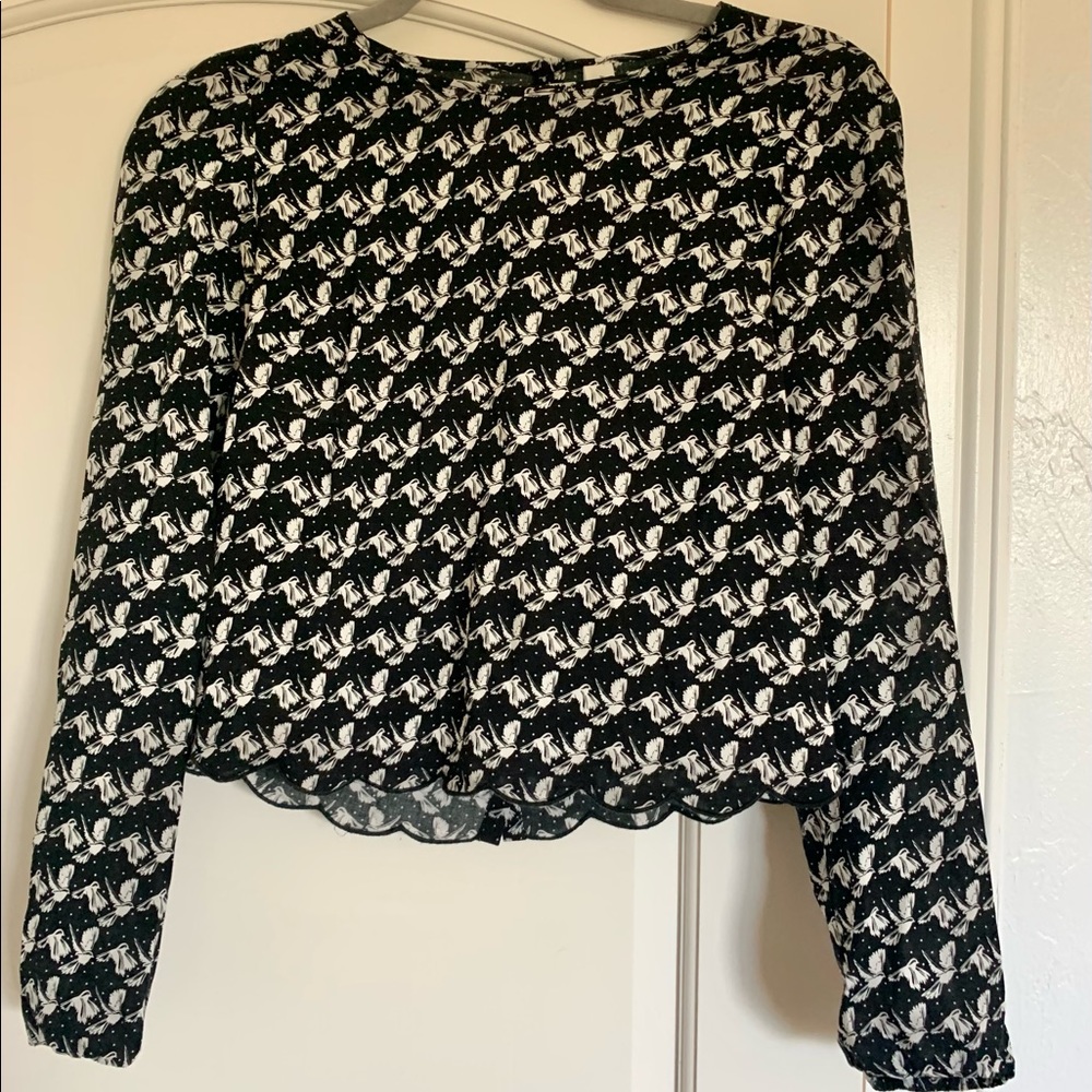 Aeropostale Bird Blouse- Scalloped Bottom